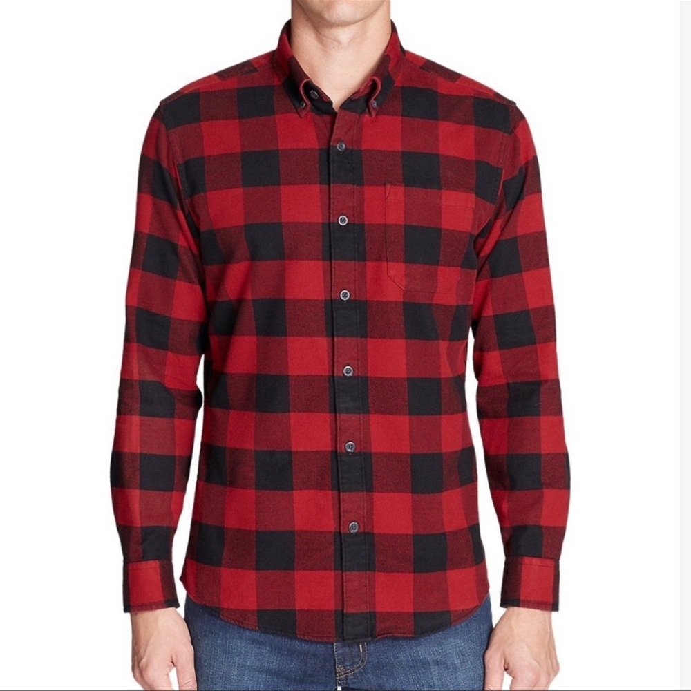 Eddie Bauer Favorite Buffalo Check Red Black Flannel Classic Fit 2020-Large
